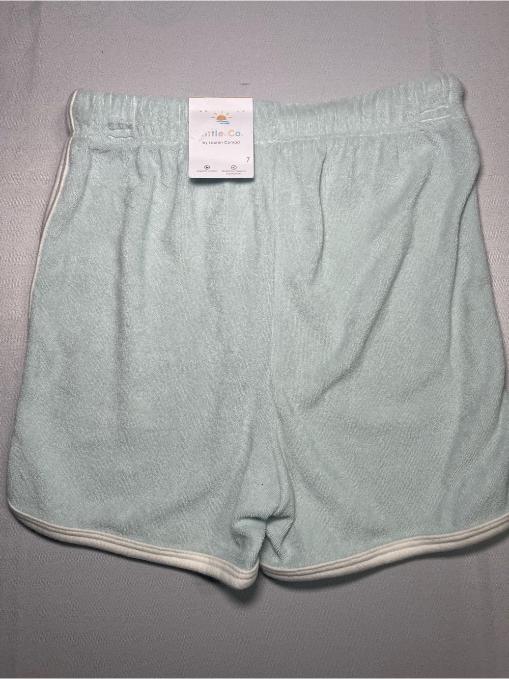 Little Co Light Blue Dolphin Terry Cloth Boys 7 Drawstring Long Shorts - Picture 4 of 4